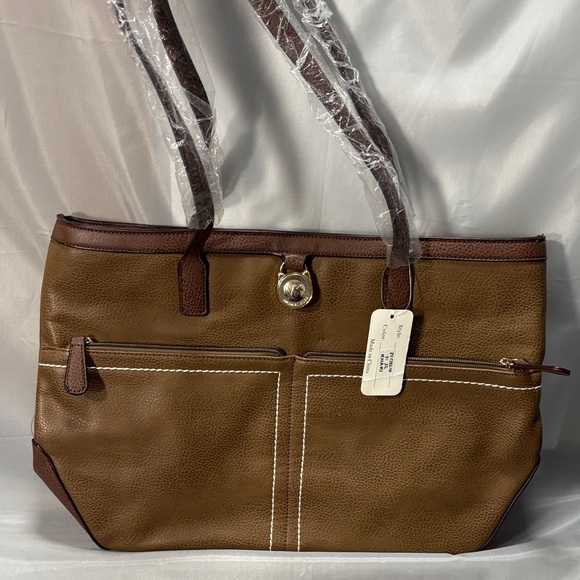 Michael Kors Handbags - Michael Kors Brown Leather Tote with Gold Accents (replica)